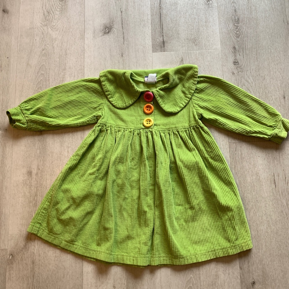 Wee Winter Woolies by Flap Happy Green Corduroy Dress‎ Girls Size 5 Vintage